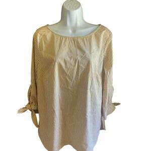 Talbots Striped Blouse Tie Sleeve Cuff Casual Top Career Shirt M